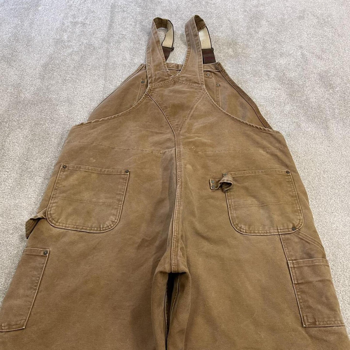 Vintage Carhartt dungarees tan brown overalls Quilted bib & brace utility workwear
