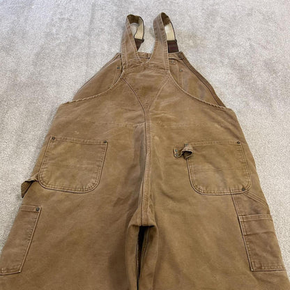 Vintage Carhartt dungarees tan brown overalls Quilted bib & brace utility workwear