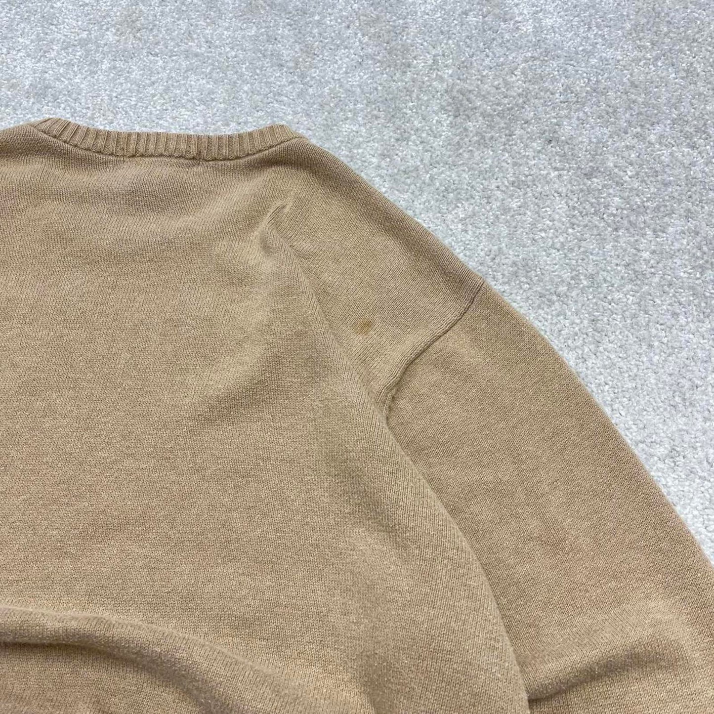 00s CHAPS knit sweater jumper L men's tan beige knitted pull over y2k style striped
