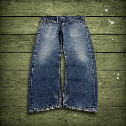 Y2K Levi’s 505 jeans W36L30 blue 100% cotton straight fit 5 pocket belt loops red tab logo