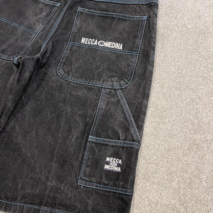 Y2k baggy MECCA denim shorts black Proper baggy loose skater carpenter jorts