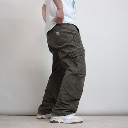 Carhartt carpenter pants W38 L32 khaki canvas 90s style skater cargo trousers utility pockets