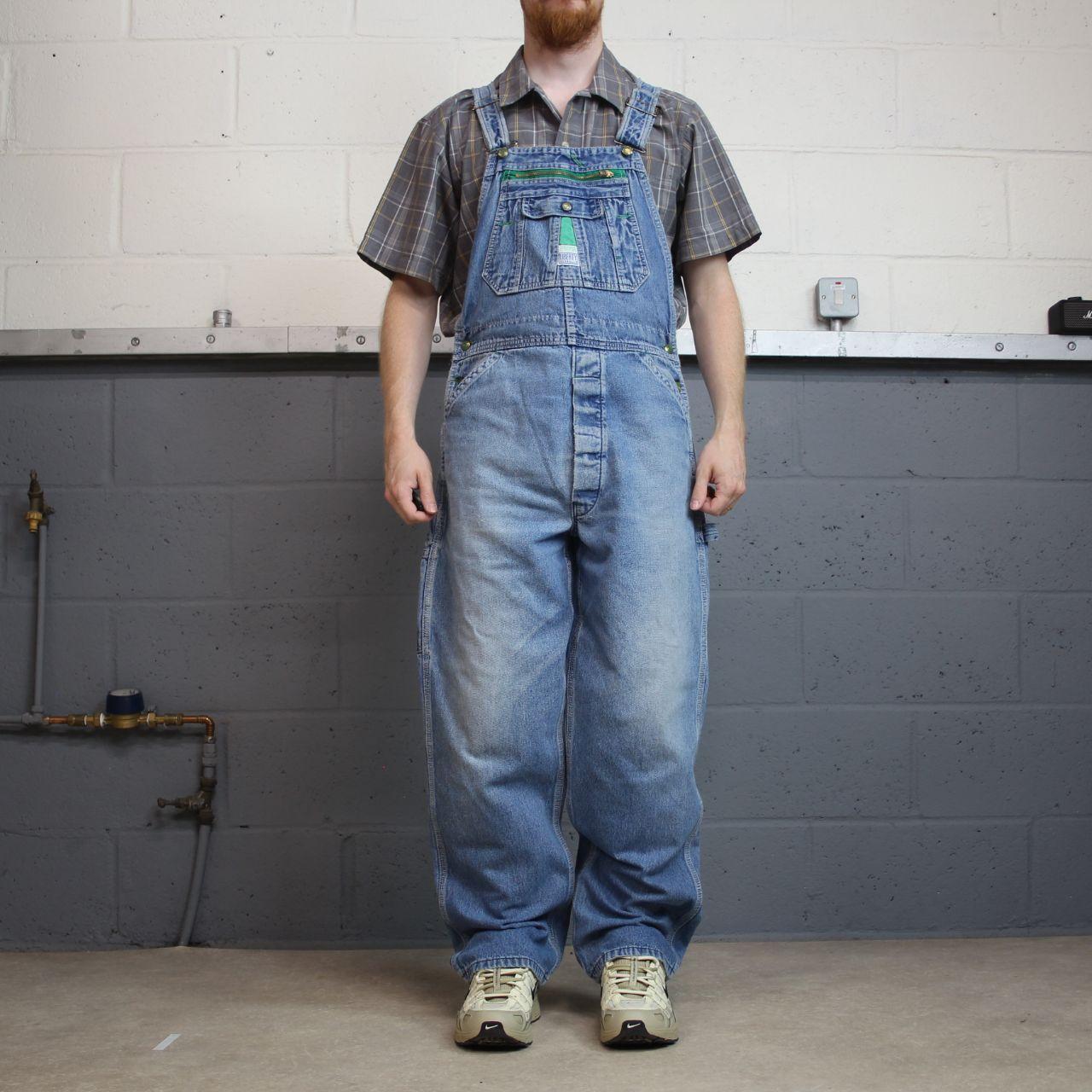 Vintage liberty dungarees 00s denim overalls blue Patch logo and adjustable straps