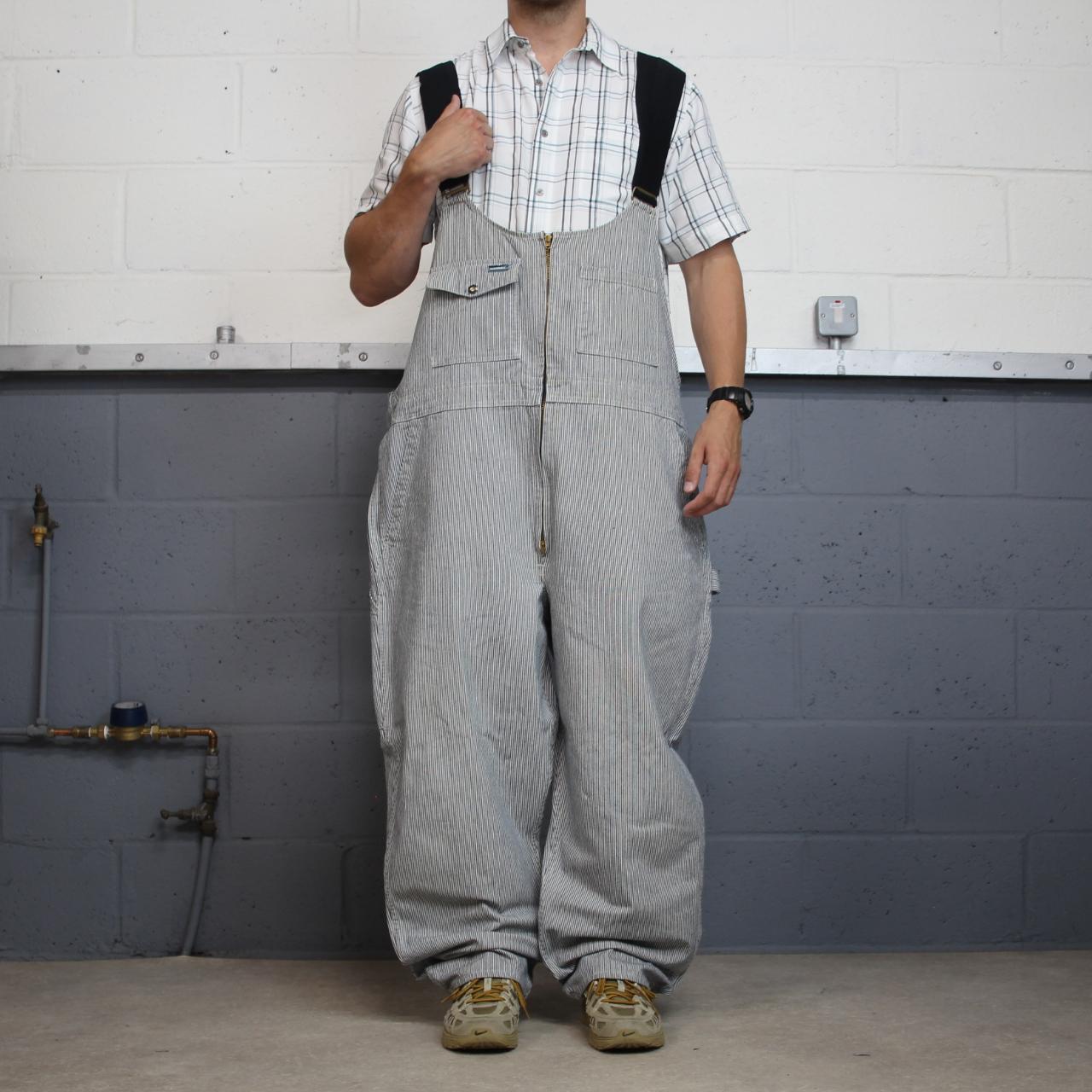 Vintage striped denim dungarees loose y2k blue Hammill workwear bib & brace overalls utility
