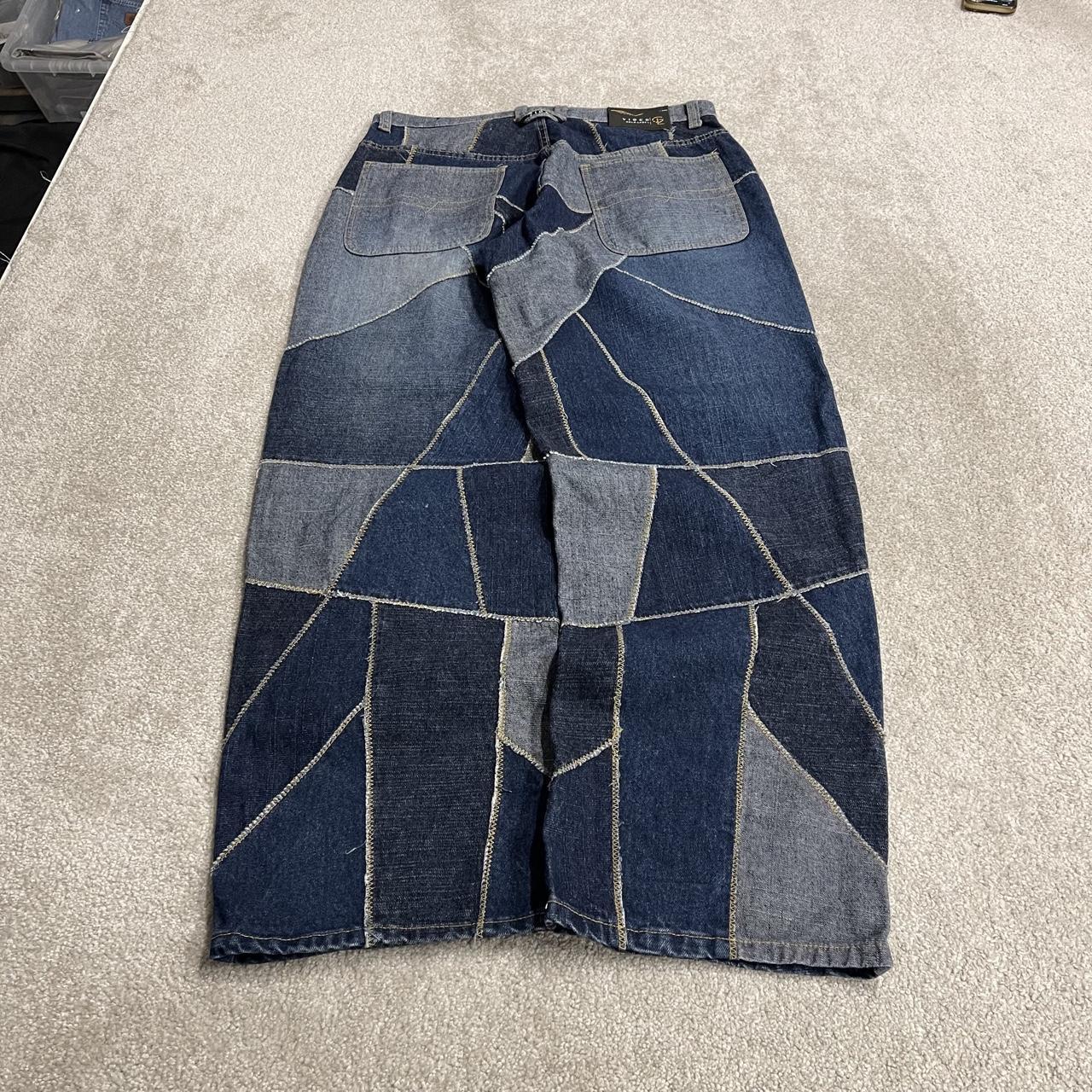 Vibes baggy patchwork jeans y2k blue colour block denim wide leg fit skater pants
