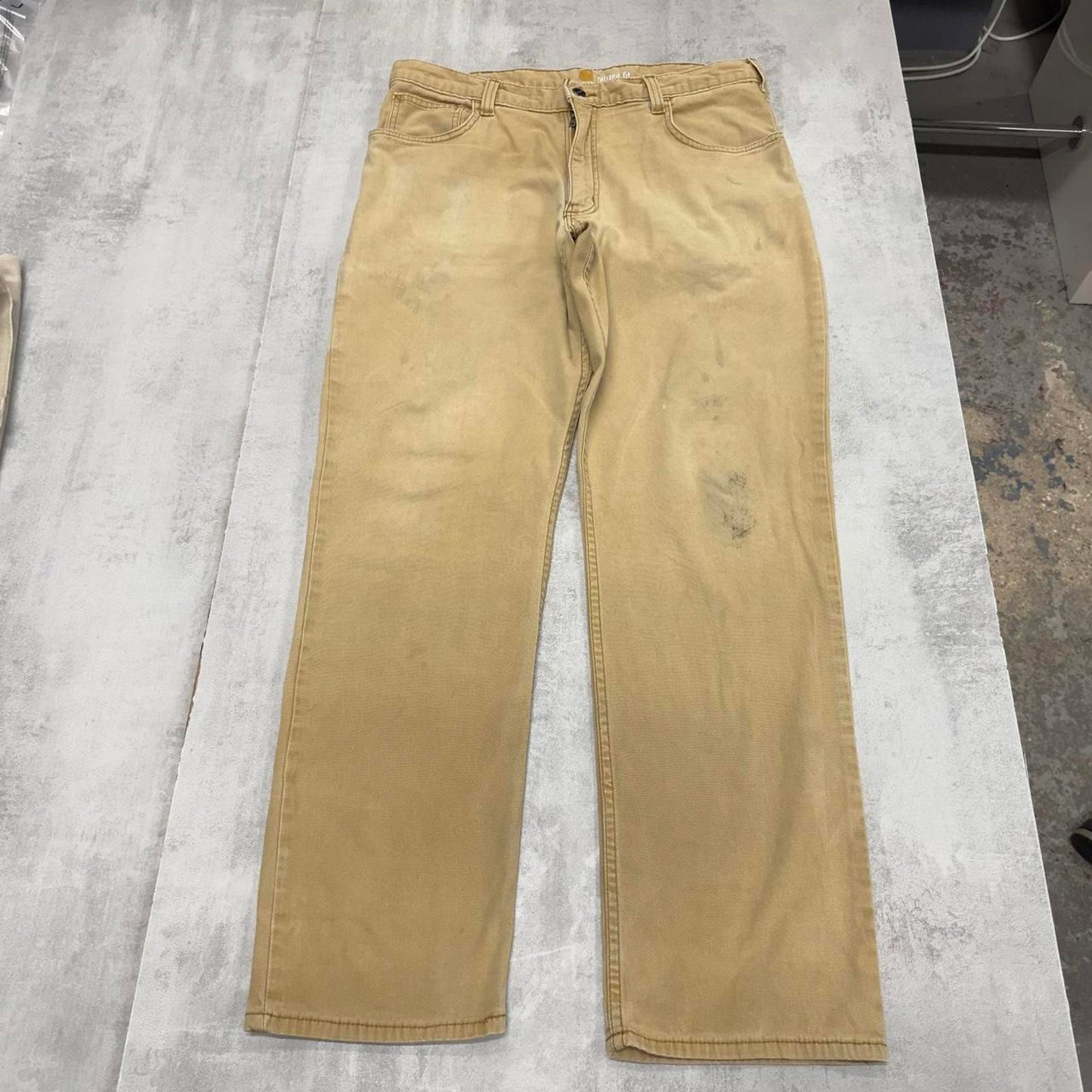 Mens Carhartt carpenter pants W36 L32 tan relaxed 90s style cargos