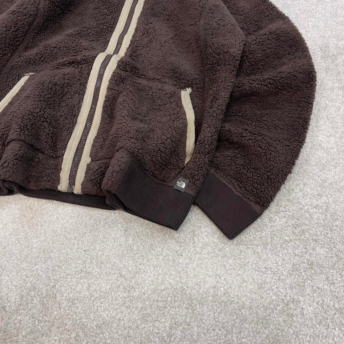 North Face high pile technical fleece hoodie XL women's brown full zip y2k teddy bear style autumn