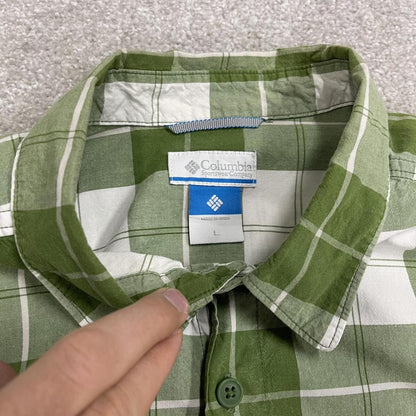 Columbia checkered short sleeve shirt green Surf style check shirt summer festival