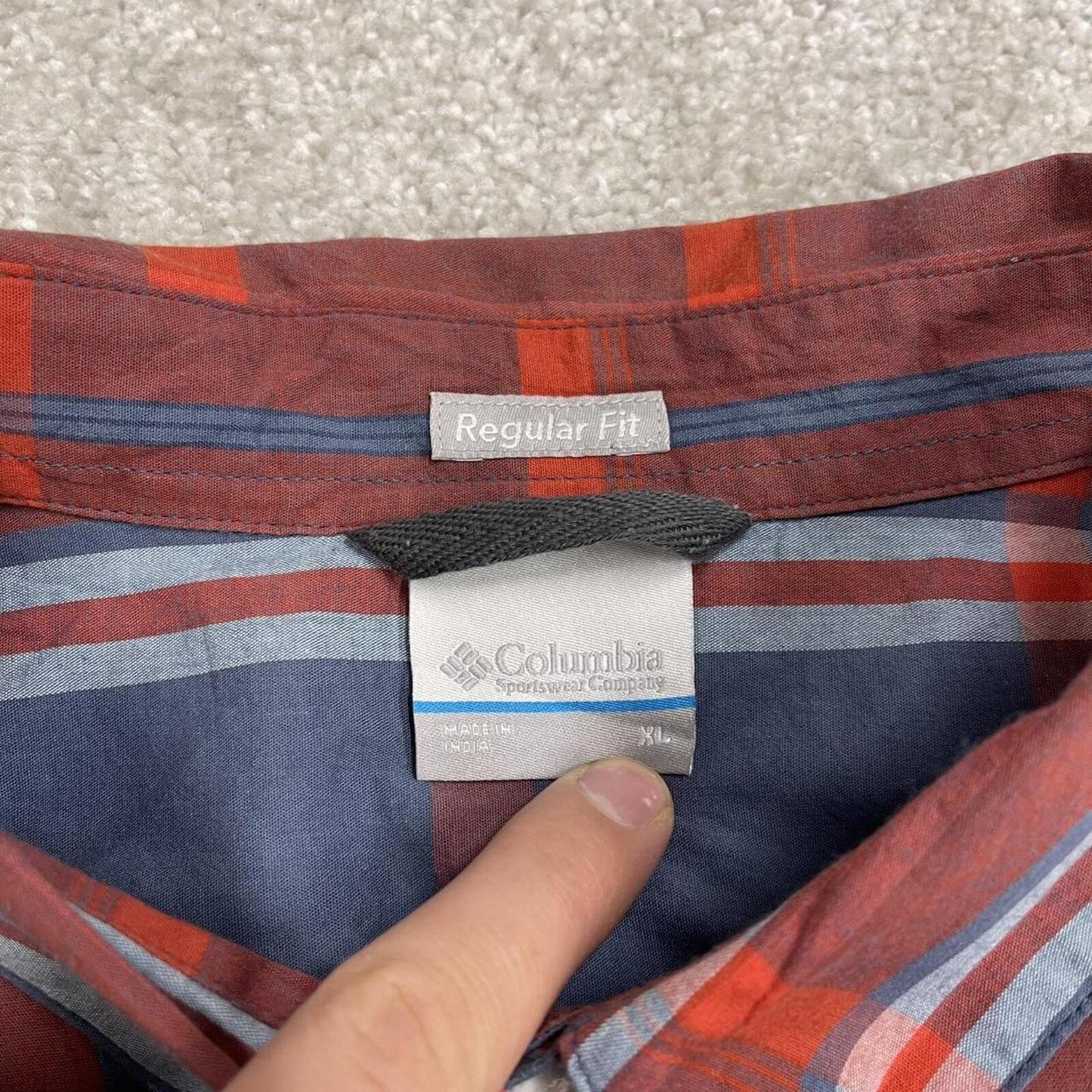 Columbia checkered short sleeve shirt blue red Surf style check shirt summer festival