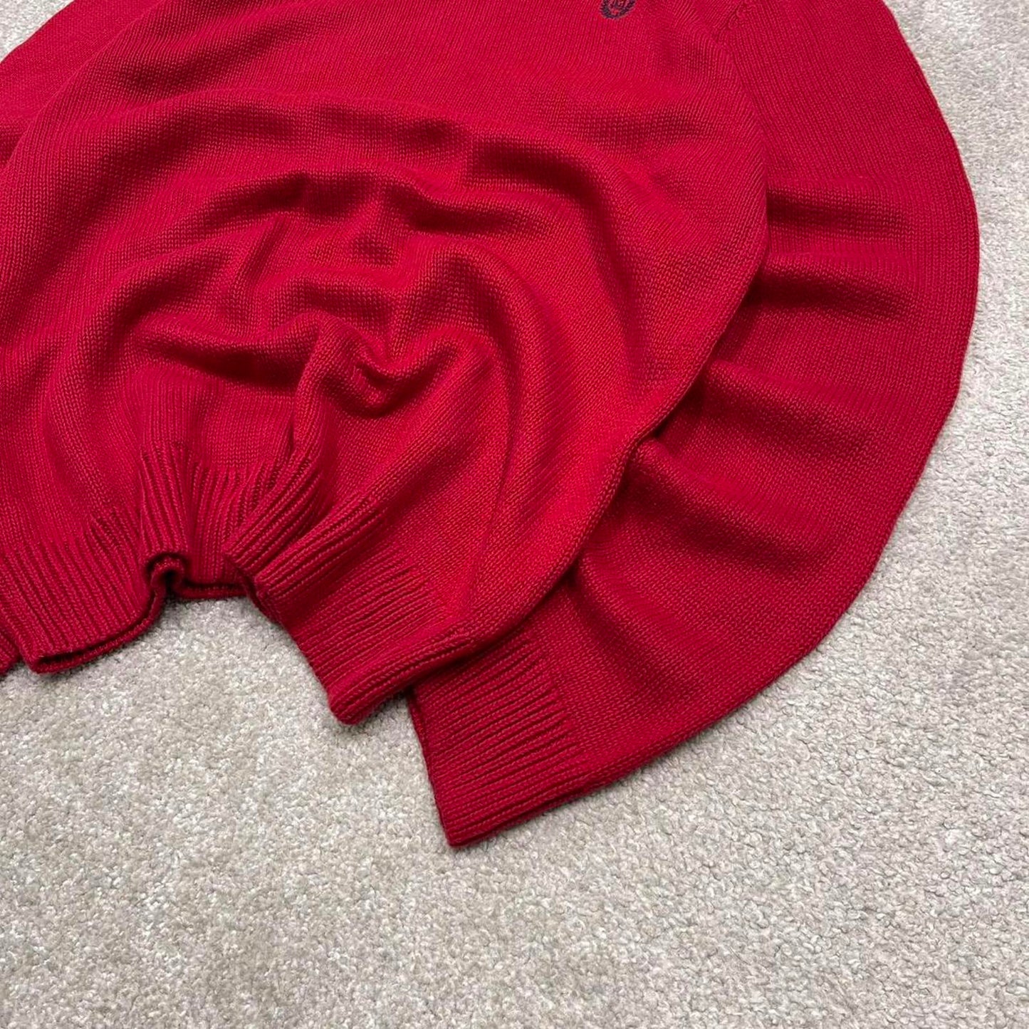 Vintage Y2K CHAPS knit sweater jumper red Embroidered logo 100% cotton knitted pullover