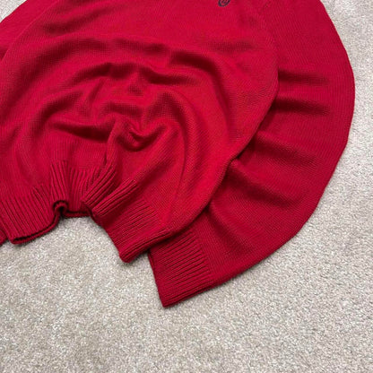 Vintage Y2K CHAPS knit sweater jumper red Embroidered logo 100% cotton knitted pullover