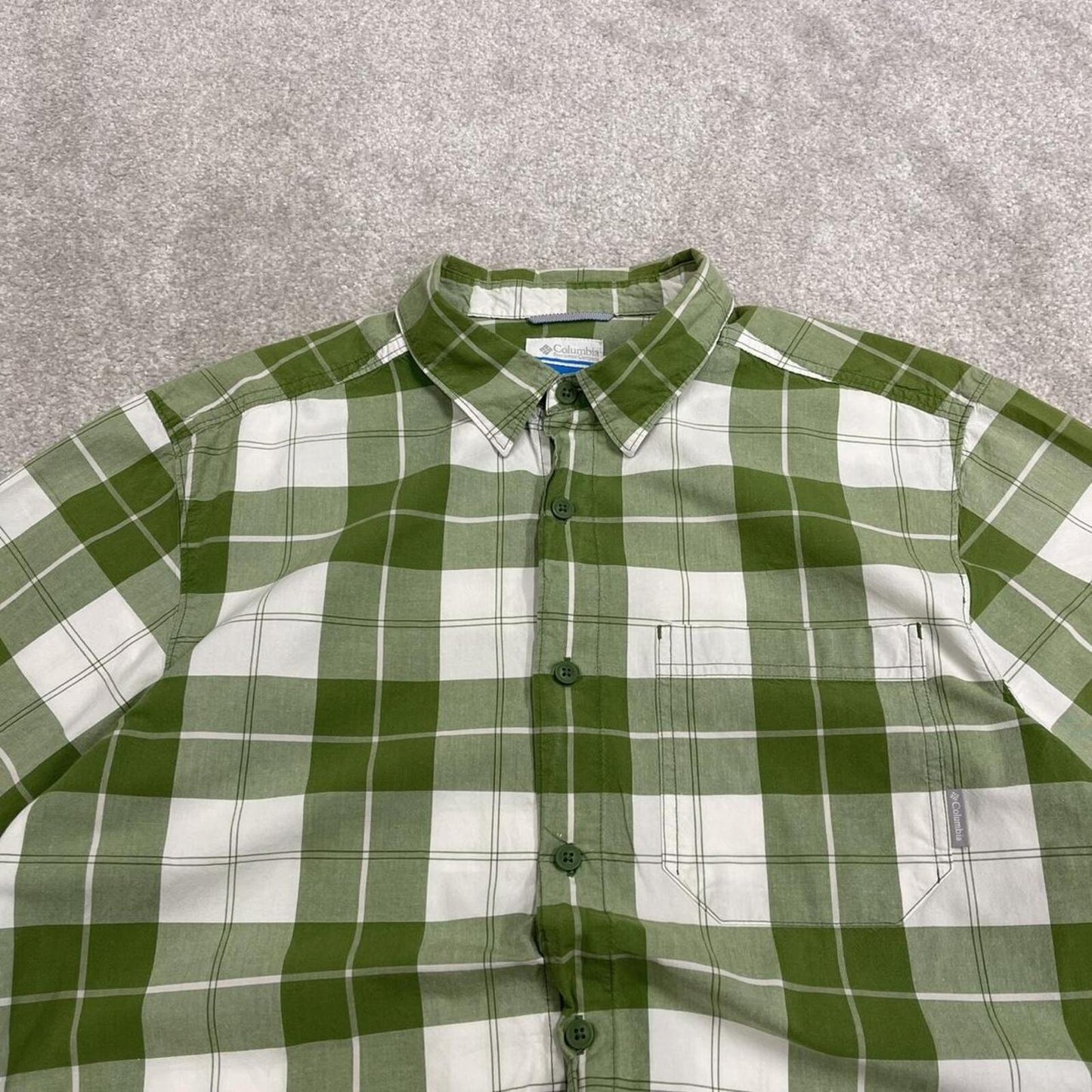 Columbia checkered short sleeve shirt green Surf style check shirt summer festival