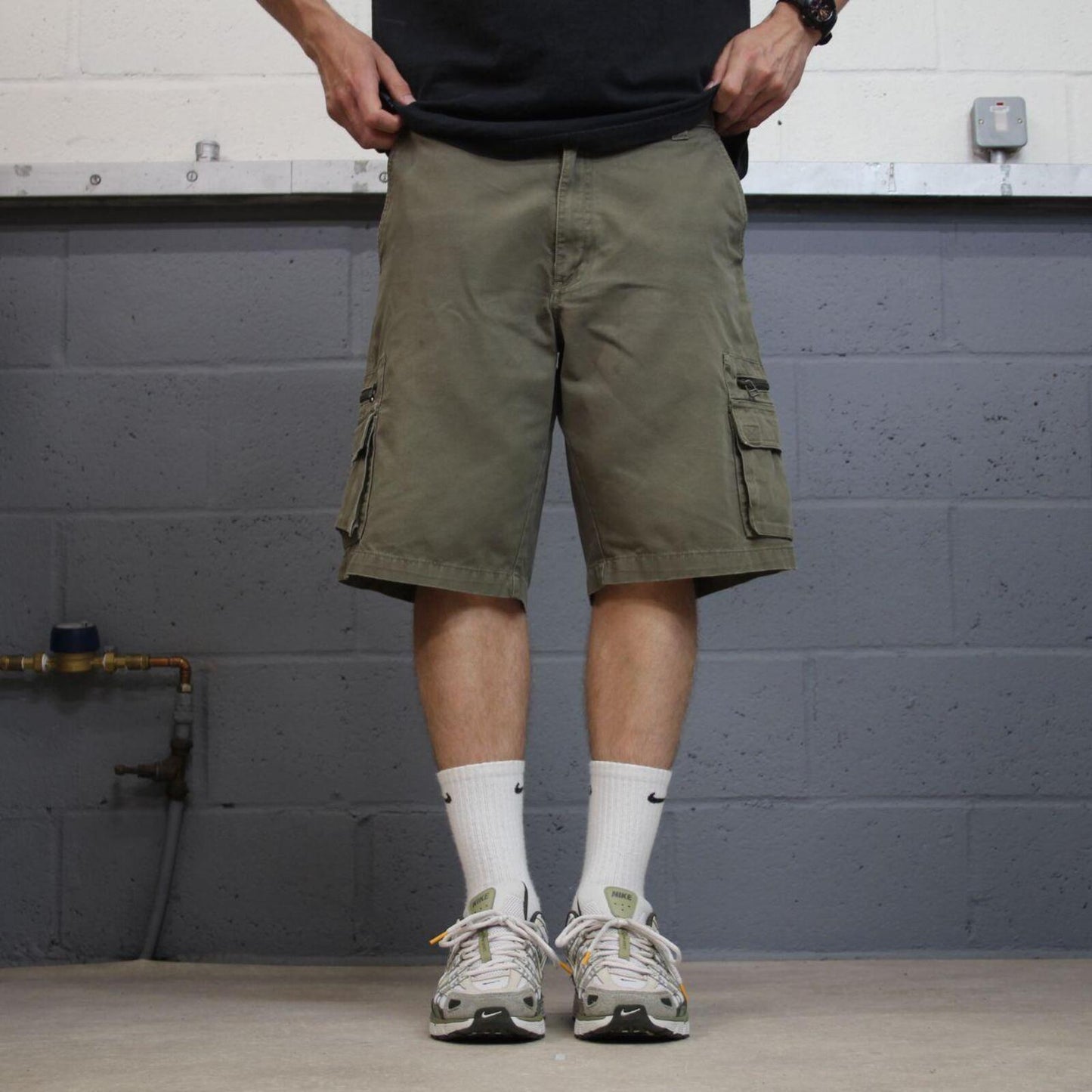 Y2K cargo shorts loose green Loose leg cargo shorts summer festival