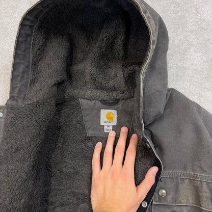 Grey Carhartt hooded Bartlett jacket 2XL technical canvas 90s style skater bomber