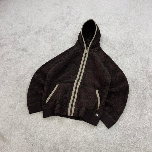 North Face high pile technical fleece hoodie XL women's brown full zip y2k teddy bear style autumn