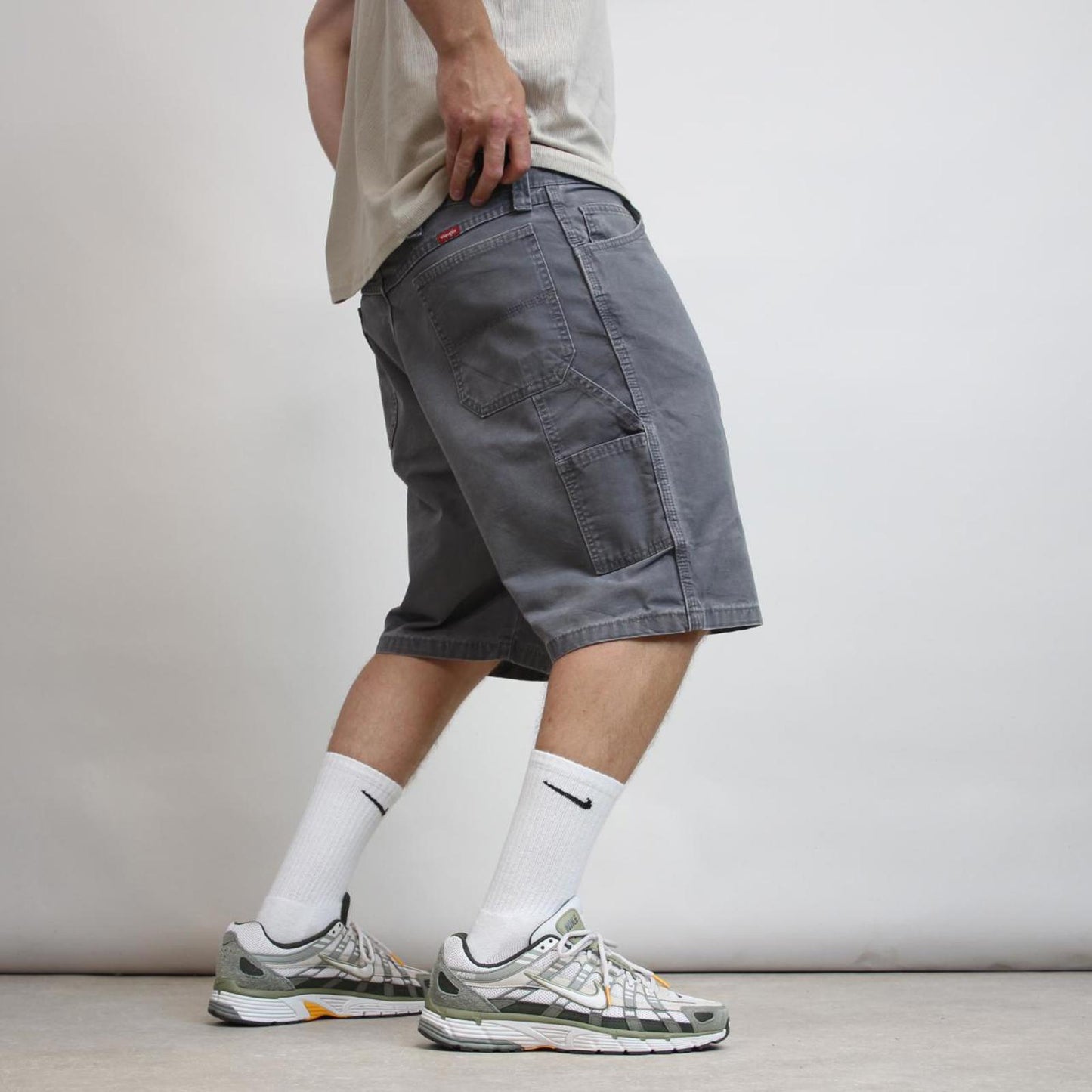 Mens baggy Wrangler carpenter jorts W38 grey loose canvas cargo skater style shorts
