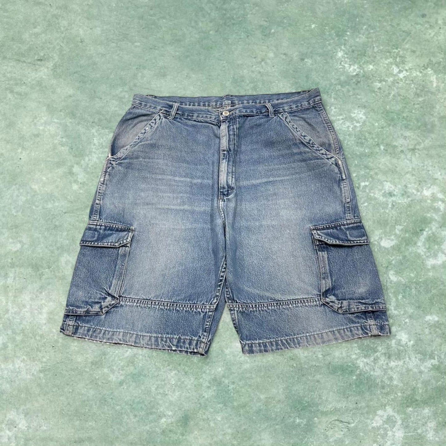 Y2k baggy Wrangler denim cargo shorts loose fit blue Wide leg summer holiday festival jorts