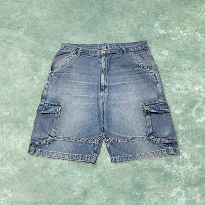 Y2k baggy Wrangler denim cargo shorts loose fit blue Wide leg summer holiday festival jorts