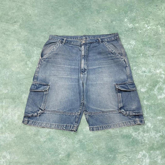 Y2k baggy Wrangler denim cargo shorts loose fit blue Wide leg summer holiday festival jorts