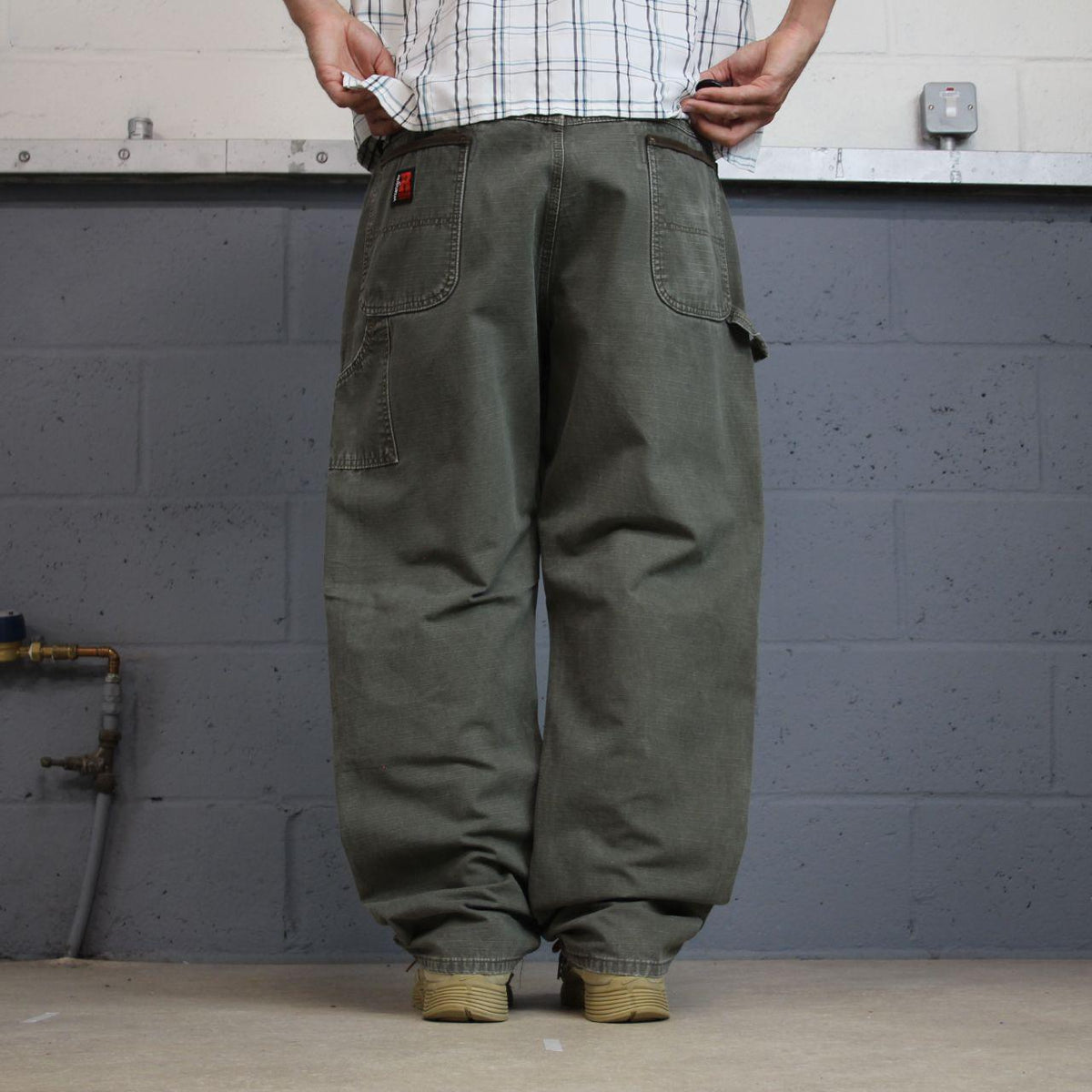 Wrangler carpenter jeans y2k washed green Wide leg canvas Riggs skater work utility pants