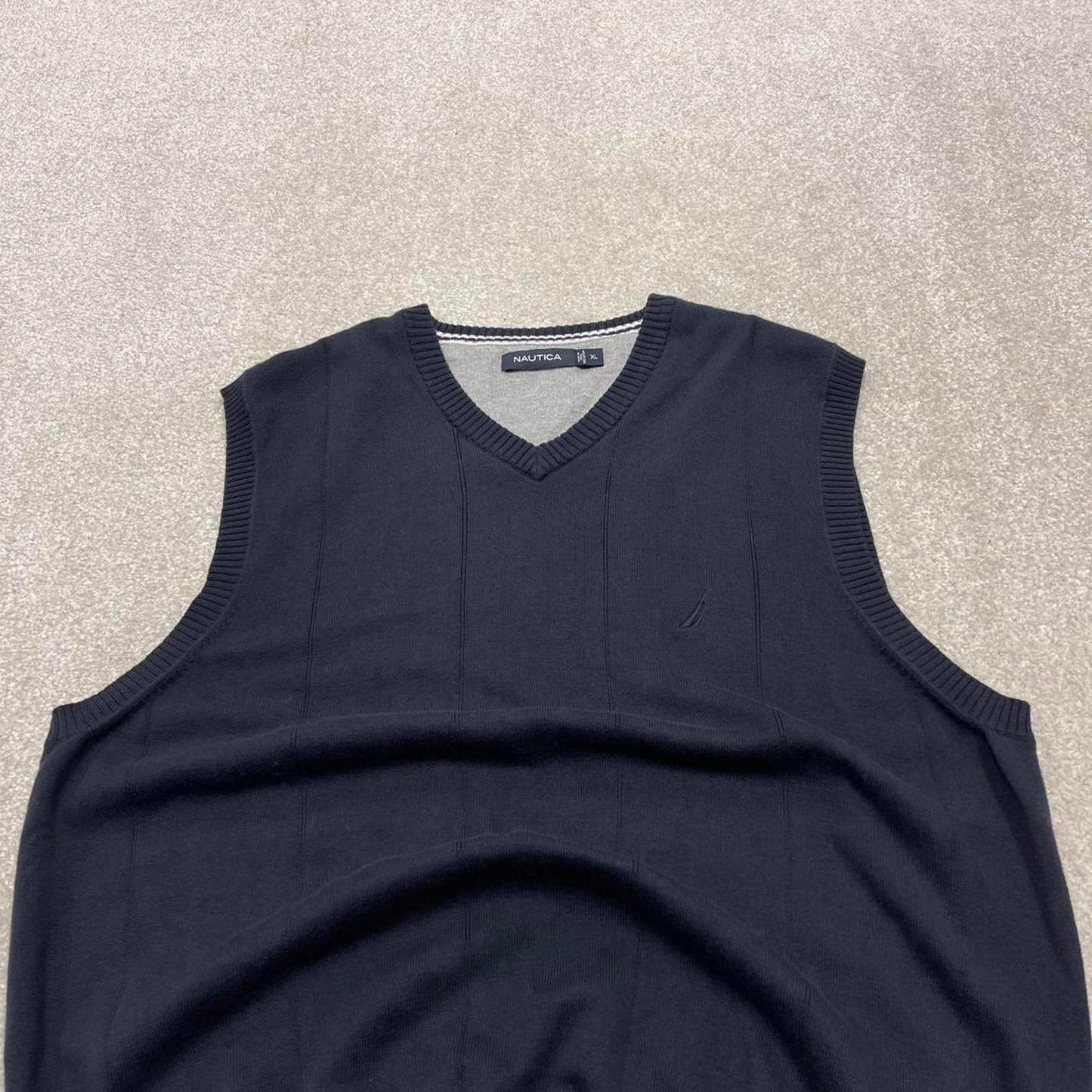 Y2k Nautica knit sweater vest XL men's navy knitted grandad V neck pull over y2k 00s style