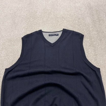 Y2k Nautica knit sweater vest XL men's navy knitted grandad V neck pull over y2k 00s style
