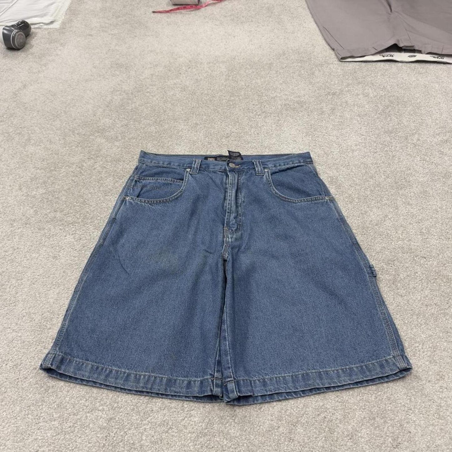 Denim carpenter shorts cargo loose blue Faded Glory skater style surf jorts