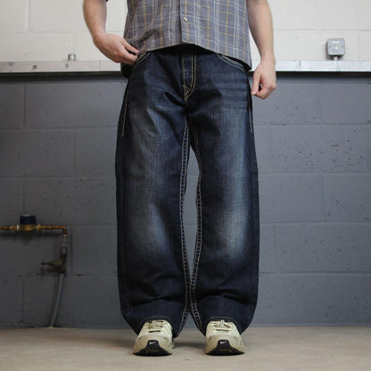 Y2K Silver embroidered denim jeans W36L30 blue Silver Gordie loose straight jeans, patch logo