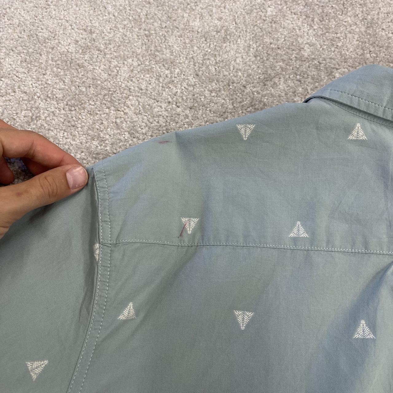 North Face funky short sleeve shirt y2k blue TNF surf style patterned button down summer shirt