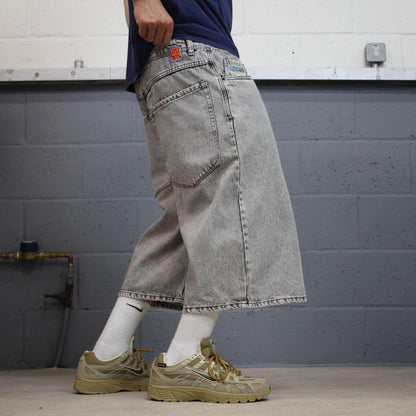 Y2K Extra baggy Empyre shorts long grey Wide leg skater style brand surf jorts