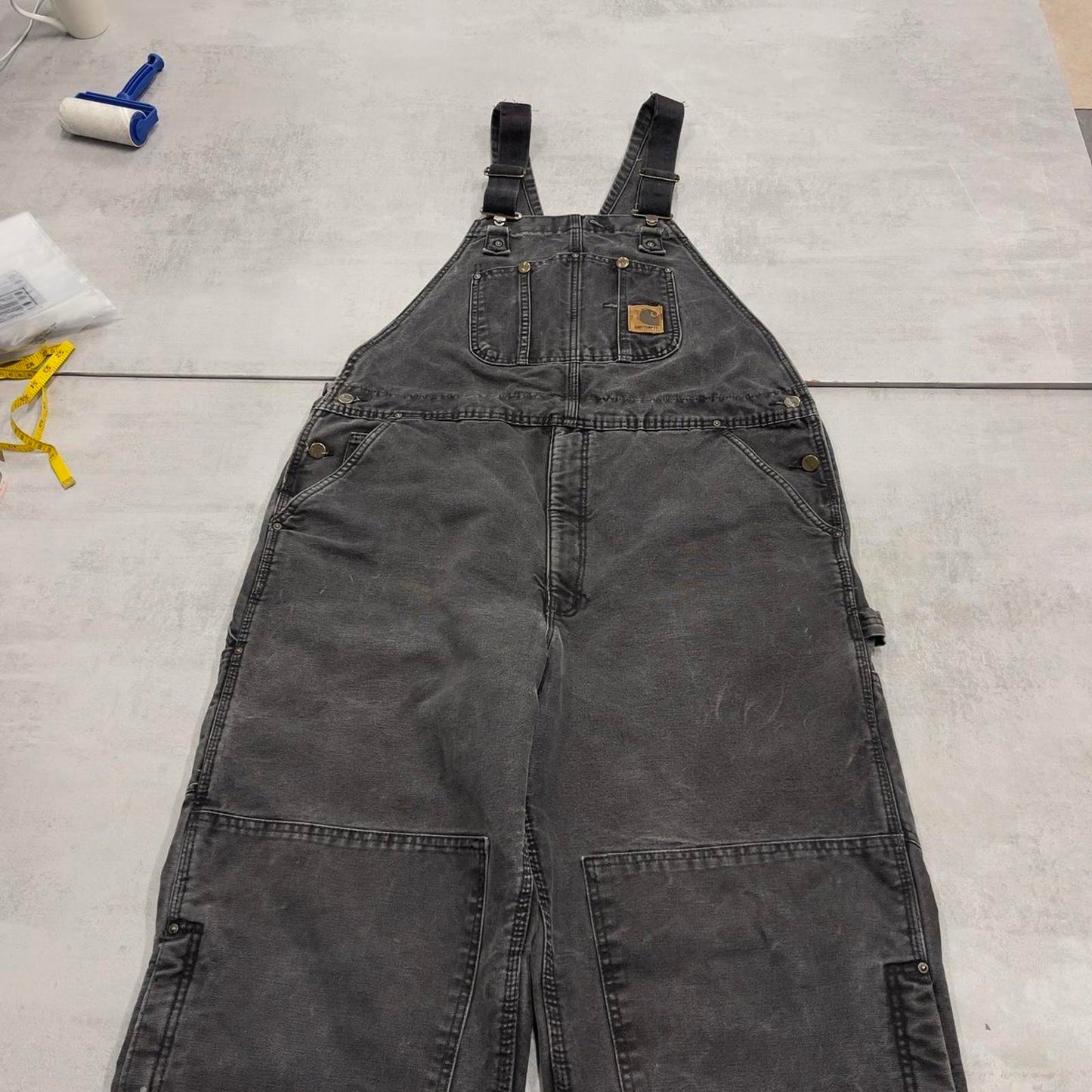 Mens Black  Carhartt overalls W40 L28 baggy canvas 90s style carpenter dungarees