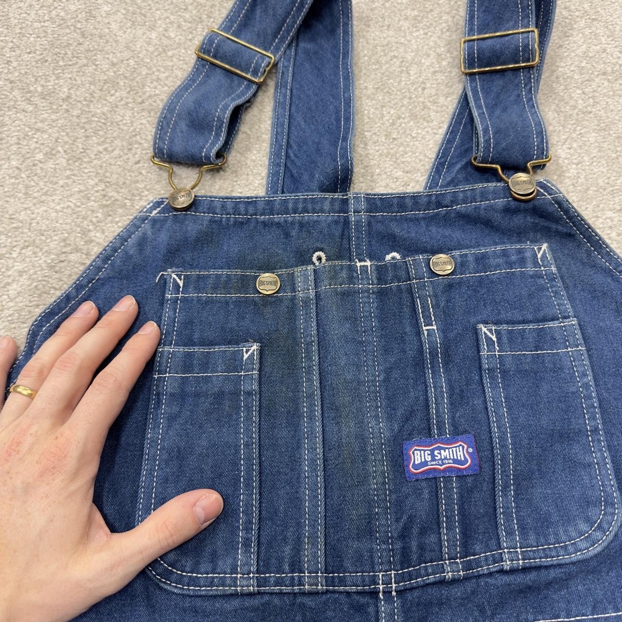 Vintage denim dungarees 00s big smith overalls blue Patch logo and adjustable straps