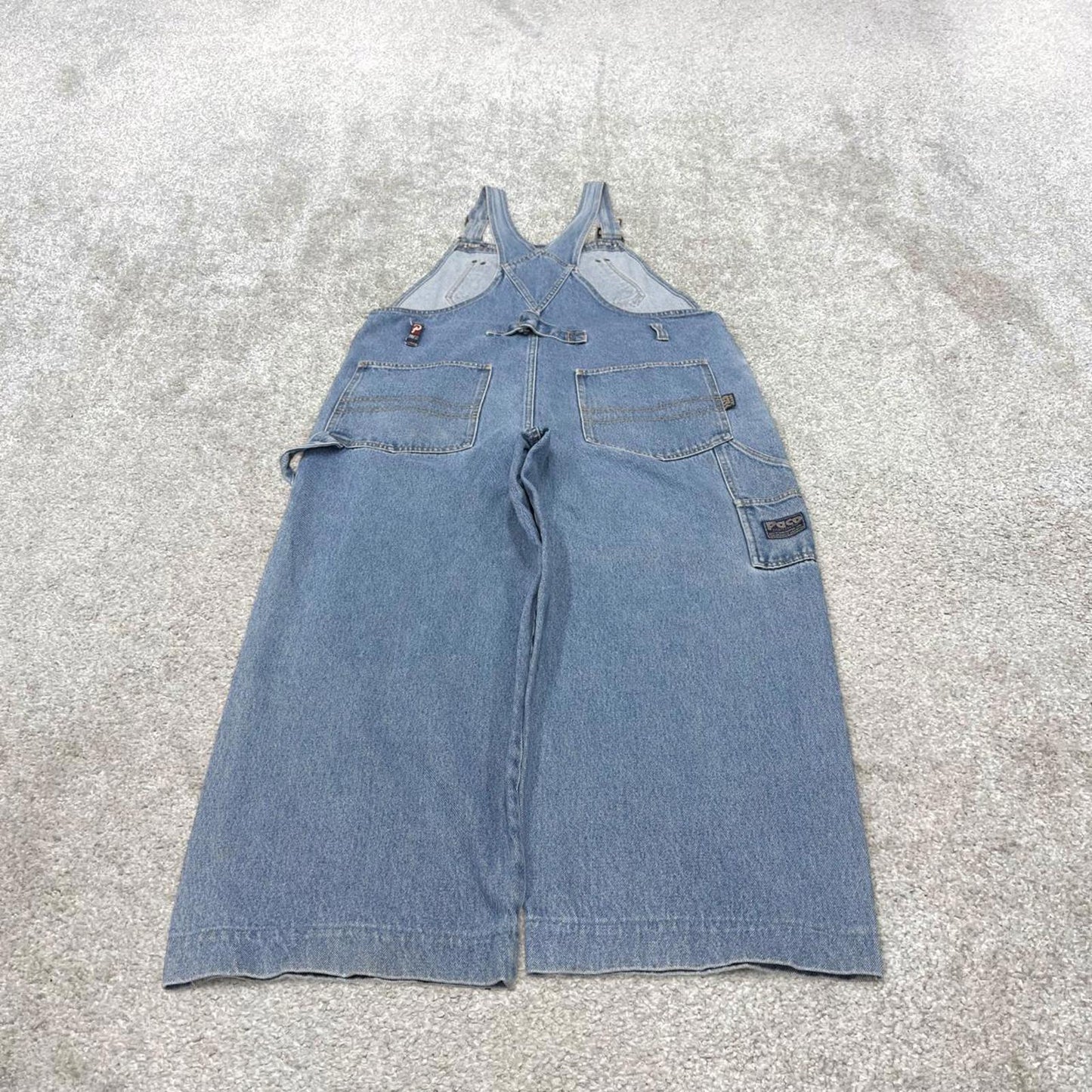 Vintage y2k baggy PACO dungarees wide leg blue Baggy denim bib & brace overalls utility workwear