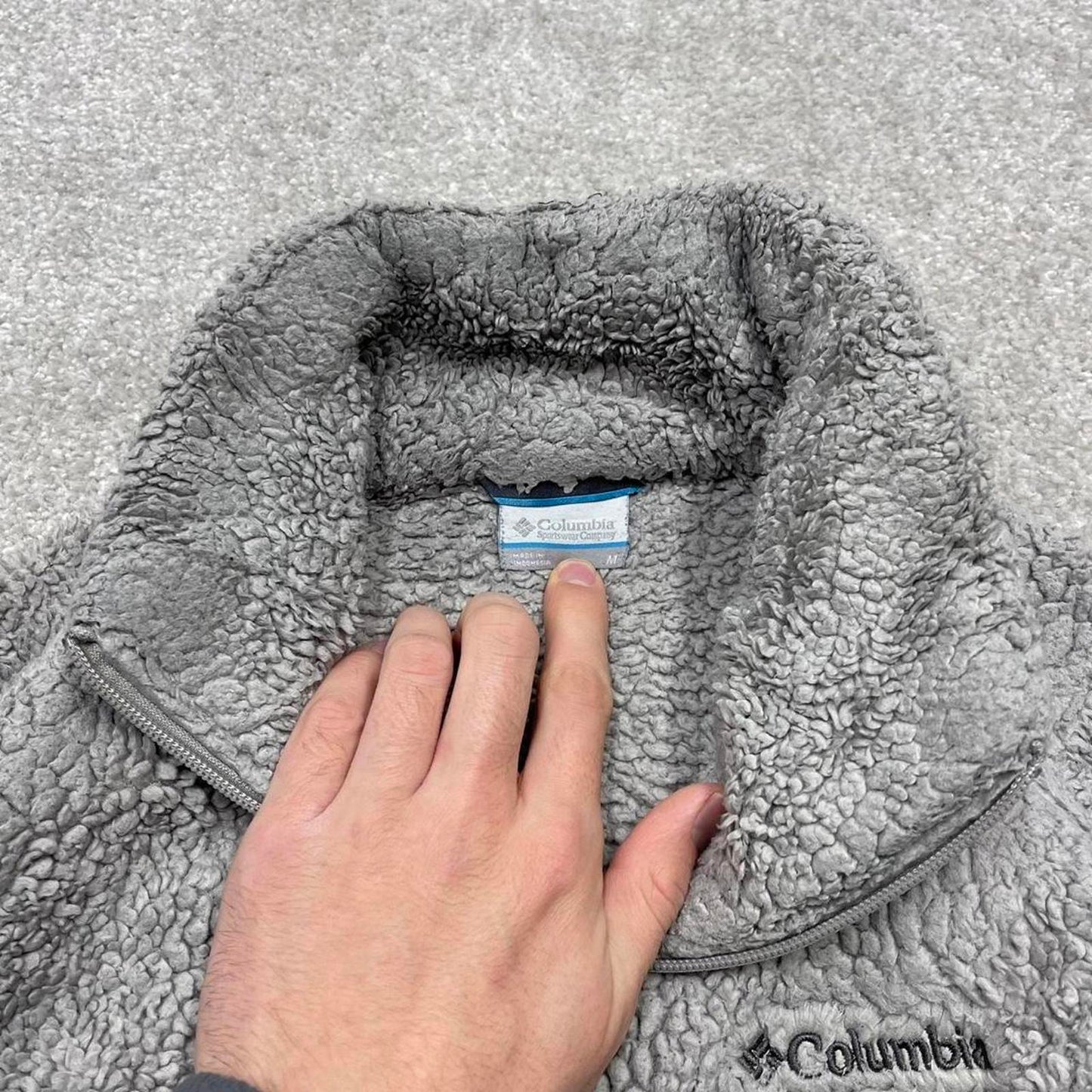 00s Columbia technical fleece M women's grey full zip up y2k teddy bear style autumn