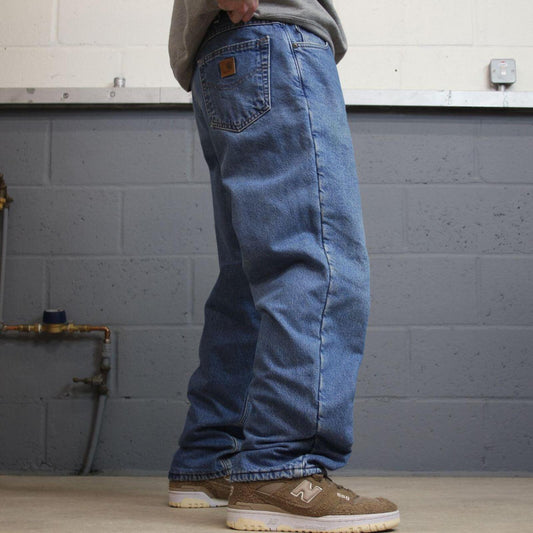 Carhartt work jeans relaxed fit blue Loose fleece lined denim skate style work pants