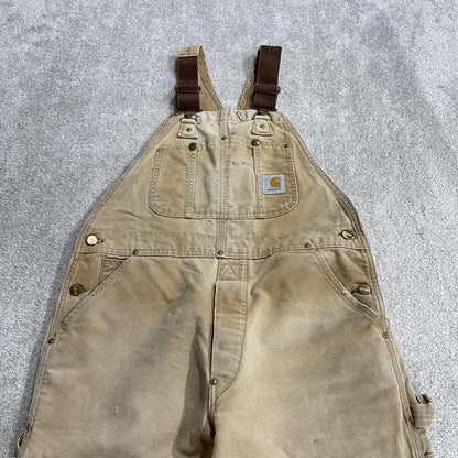 Carhartt canvas dungarees y2k tan overalls Loose festival / skate wear bib & brace utility workwear