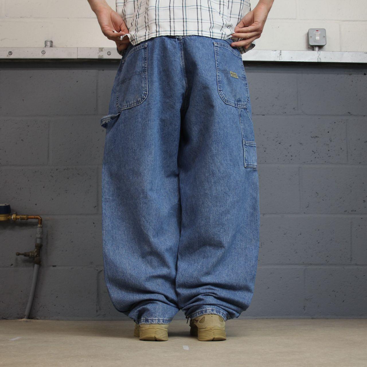 Wrangler wide leg baggy cargo jeans y2k blue denim Loose fit skater 2000s style cargo pants