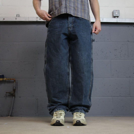 Vintage Lee denim carpenter jeans y2k blue Loose straight leg skater style utility workwear trousers