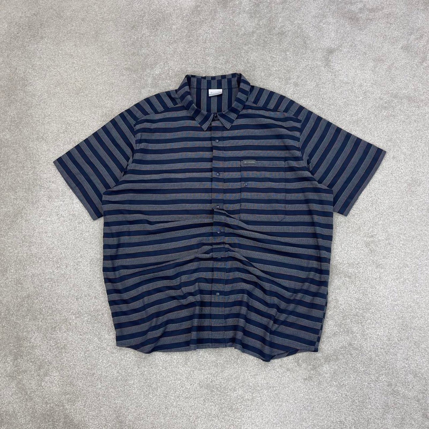 Blue striped Columbia technical shirt XXL men's short sleeve button up autumn y2k style