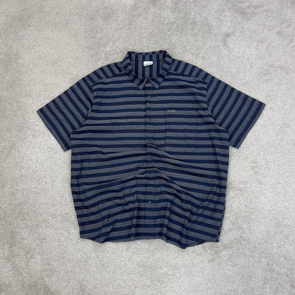 Blue striped Columbia technical shirt XXL men's short sleeve button up autumn y2k style