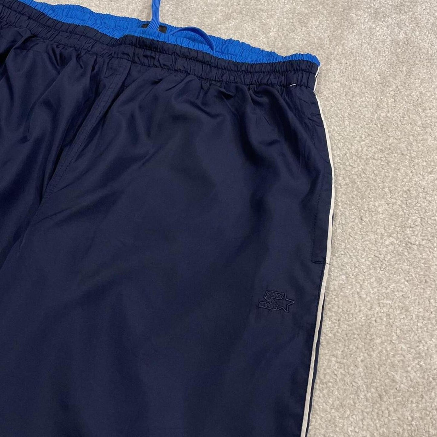 Starter baggy tracksuit bottoms wide leg navy Loose floaty embroidered side stripe track pants