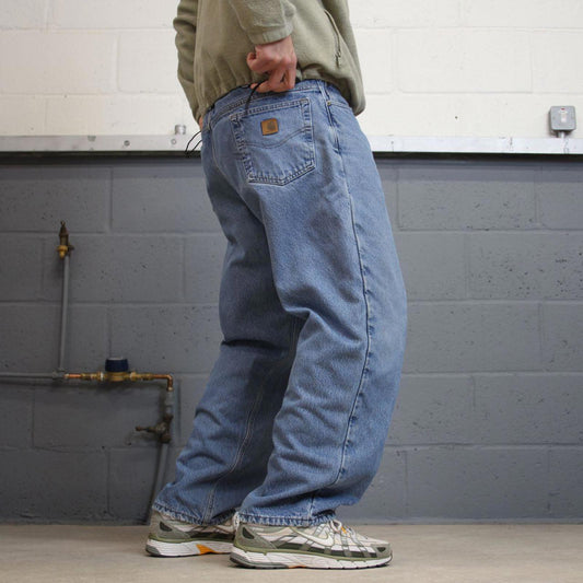 Vintage baggy Y2K Carhartt denim jeans blue Loose flannel lined skate style workwear pants