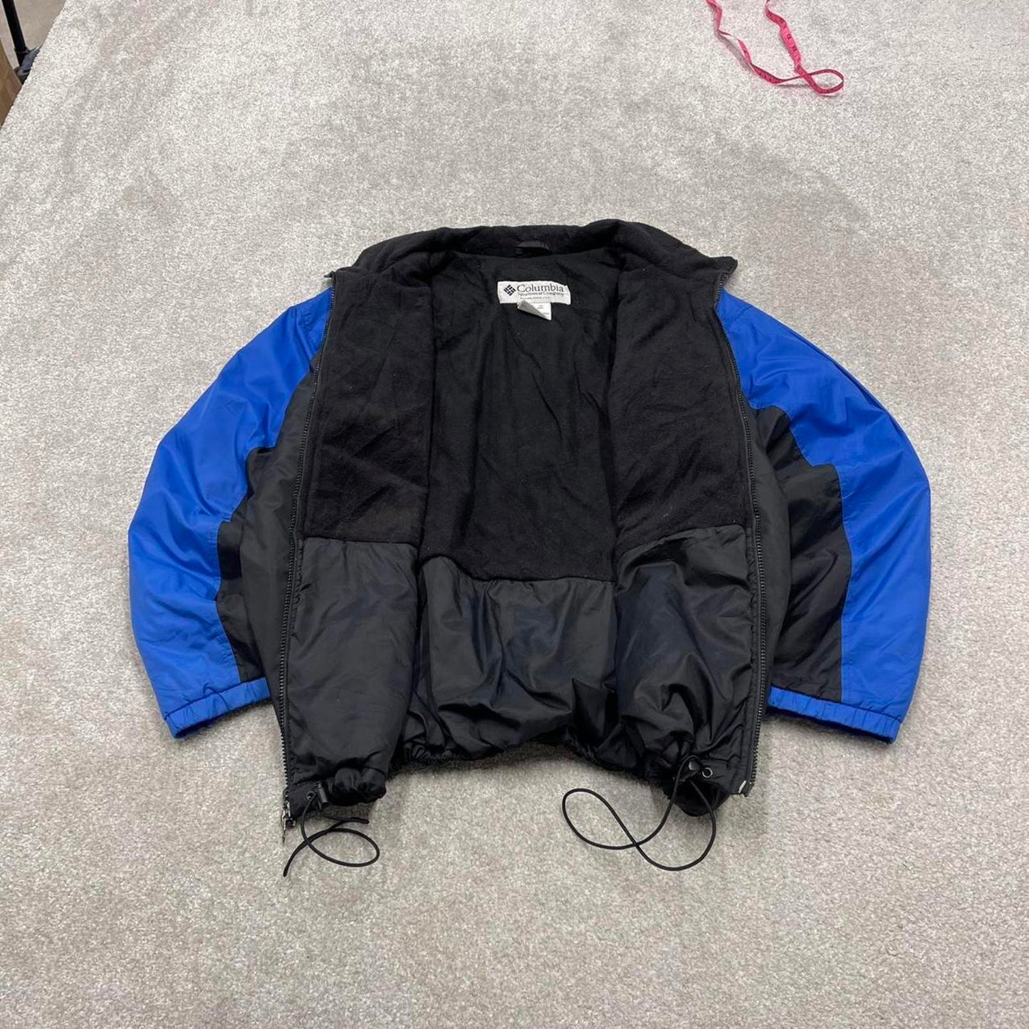 Y2K Columbia technical windbreaker jacket black blue Padded boxy fit tech coat adjustable