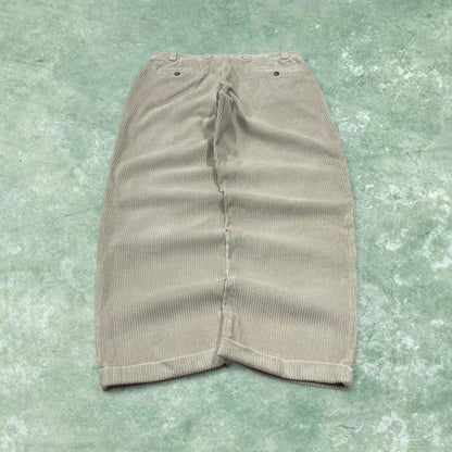 LL Bean baggy pleated corduroy pants beige Wide wale chunky jumbo cord trousers preppy