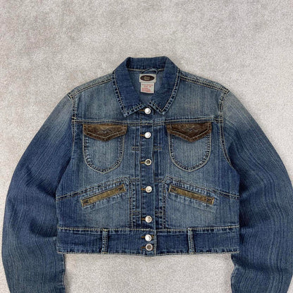 Elite Jeans denim jacket 2X women's blue western Cinch denim cowgirl cropped jacket