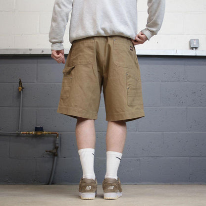 Y2k baggy carpenter shorts skater style tan Jesse James canvas wide leg summer festival jorts