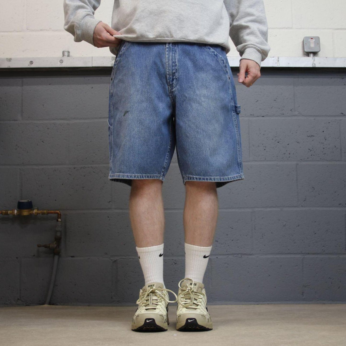 Baggy denim carpenter shorts cargo blue Aeropostale skater style surf jorts