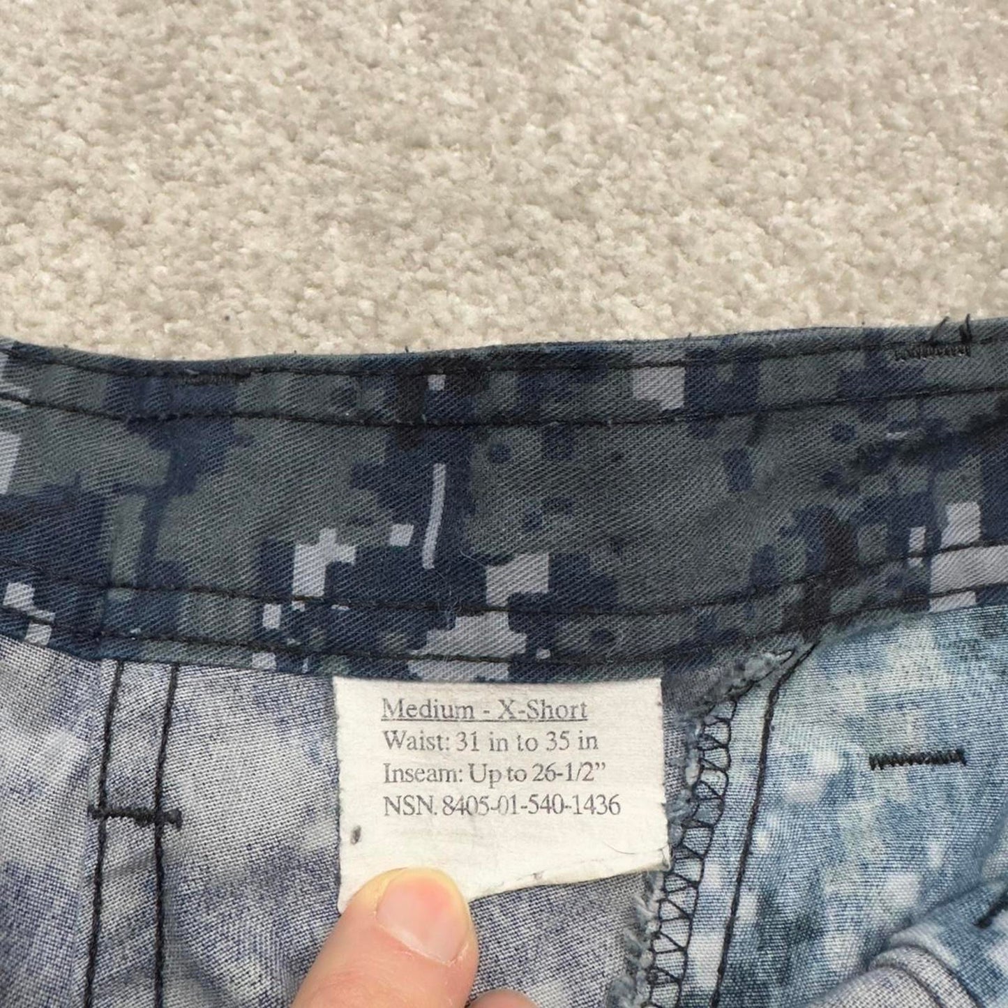 US Navy cargo pants W34L28 baggy blue USN digital camouflage trousers double knee pleated