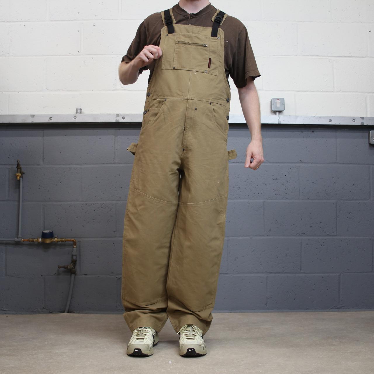 Y2K dungarees denim overalls tan Under Armour workwear bib & brace utility