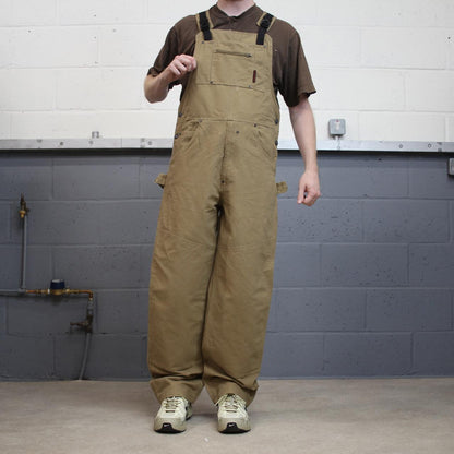 Y2K dungarees denim overalls tan Under Armour workwear bib & brace utility
